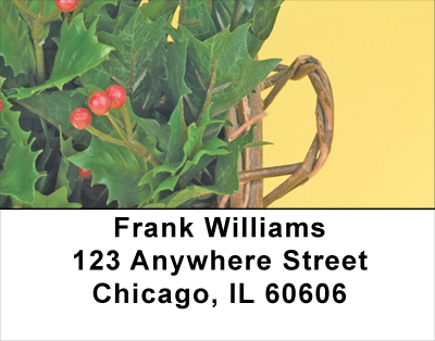 Holly Christmas Basket Address Labels