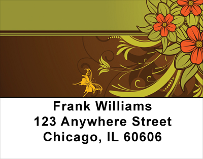 Chocolate Floral Stripes Address Labels