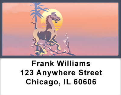 Asian Horse  & Rooster Address Labels