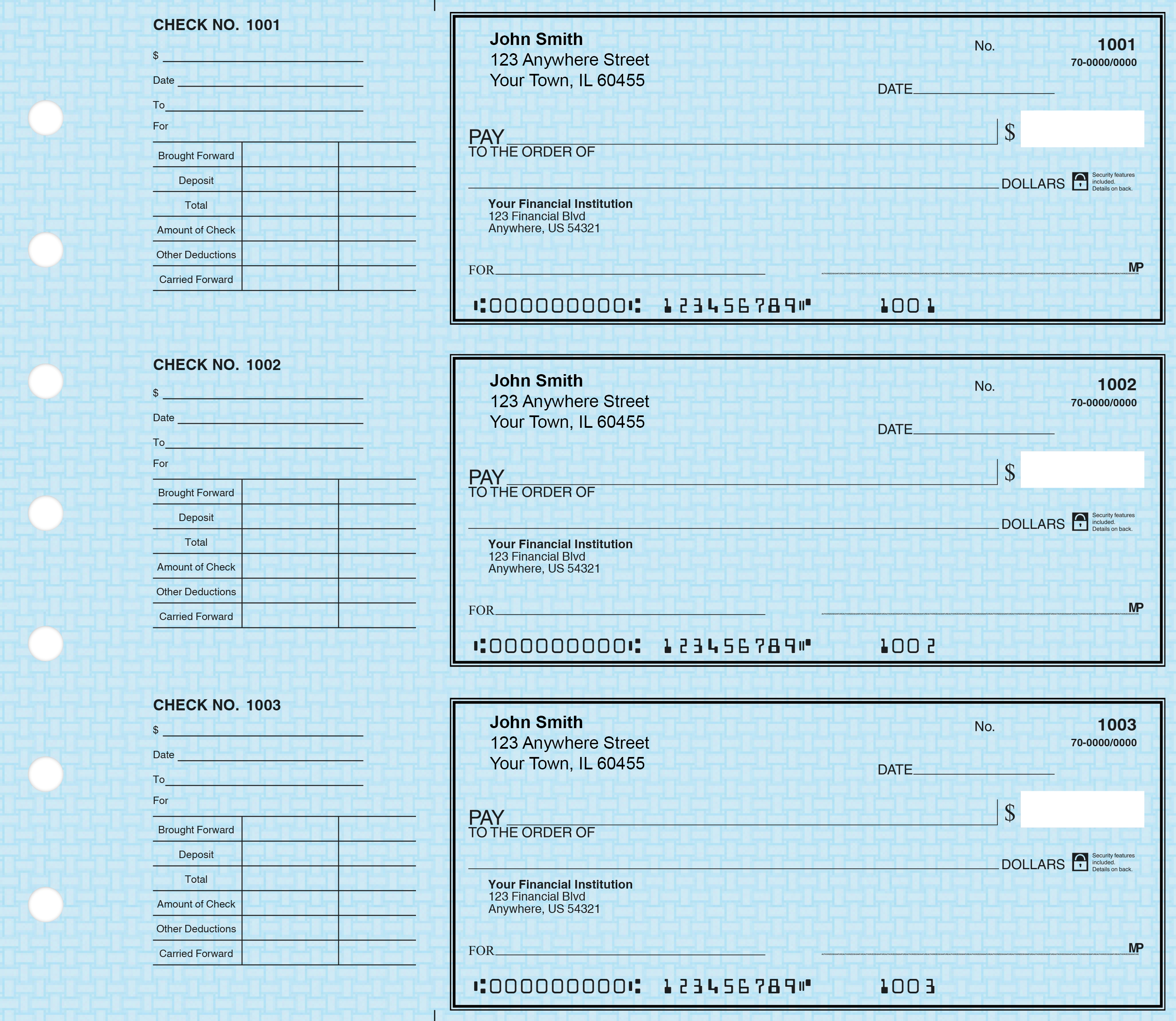 DESKSET BLUE SAFETY PERSONAL CHECKS