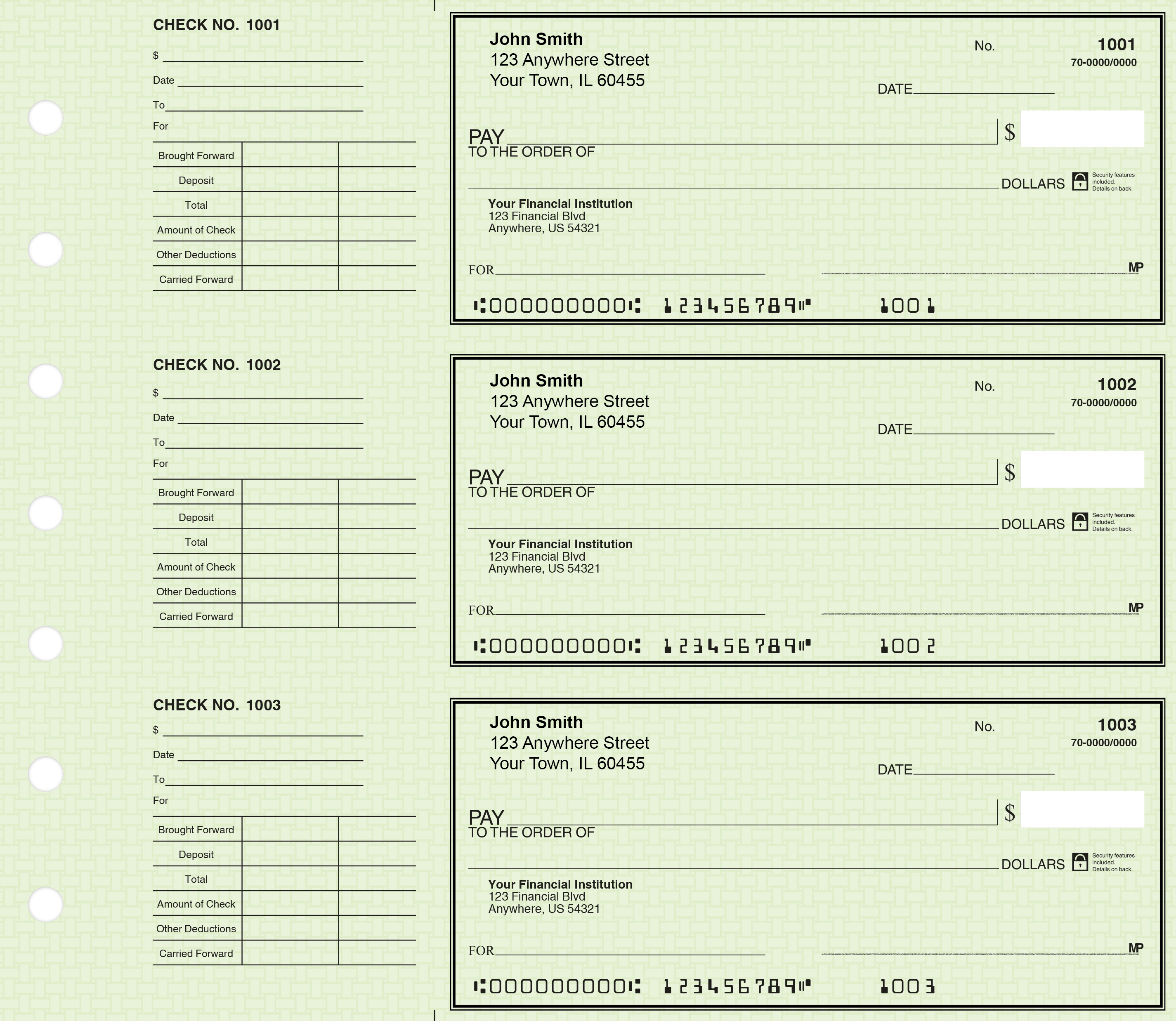 Deskset Green Safety Personal Checks