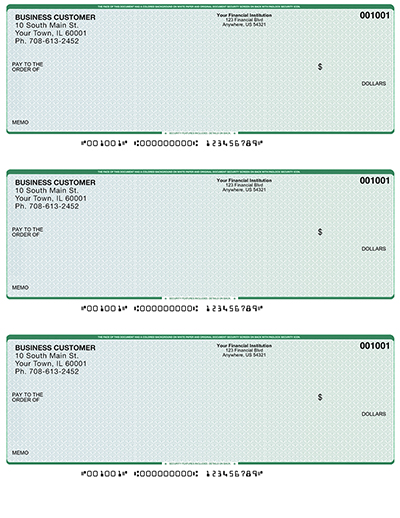 Blue Green Business Laser / Inkjet Checks - 3 To A Page