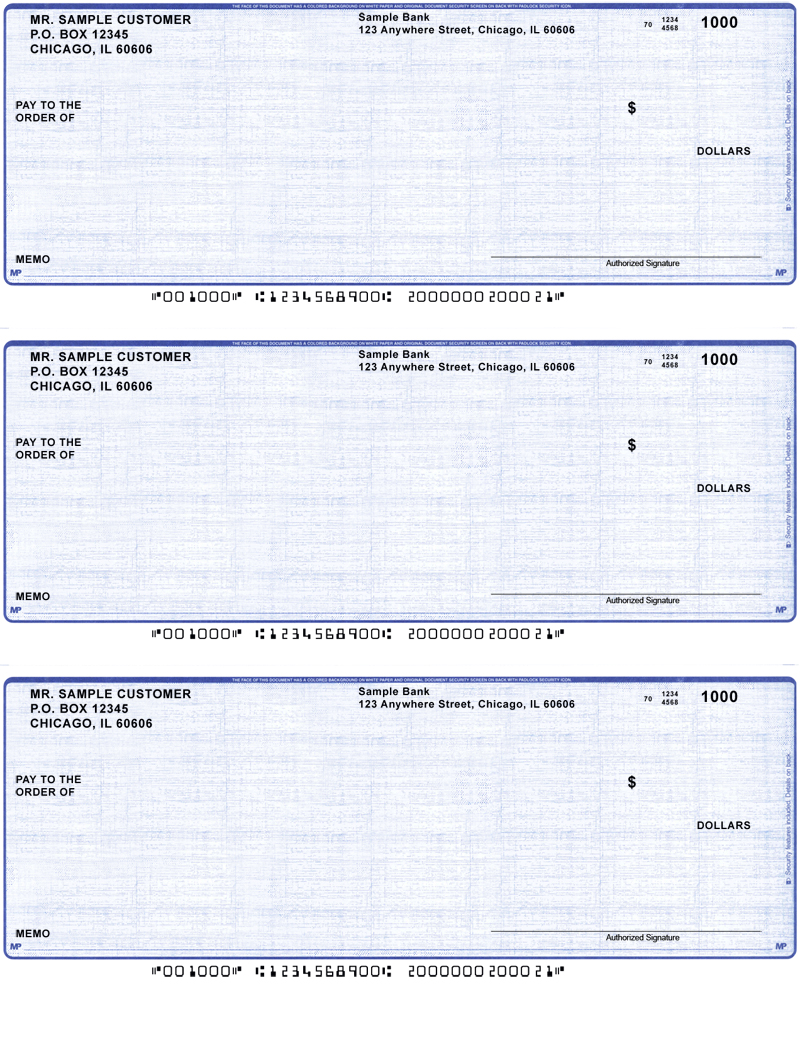 Blue Linen Business Laser / Inkjet Checks - 3 To A Page