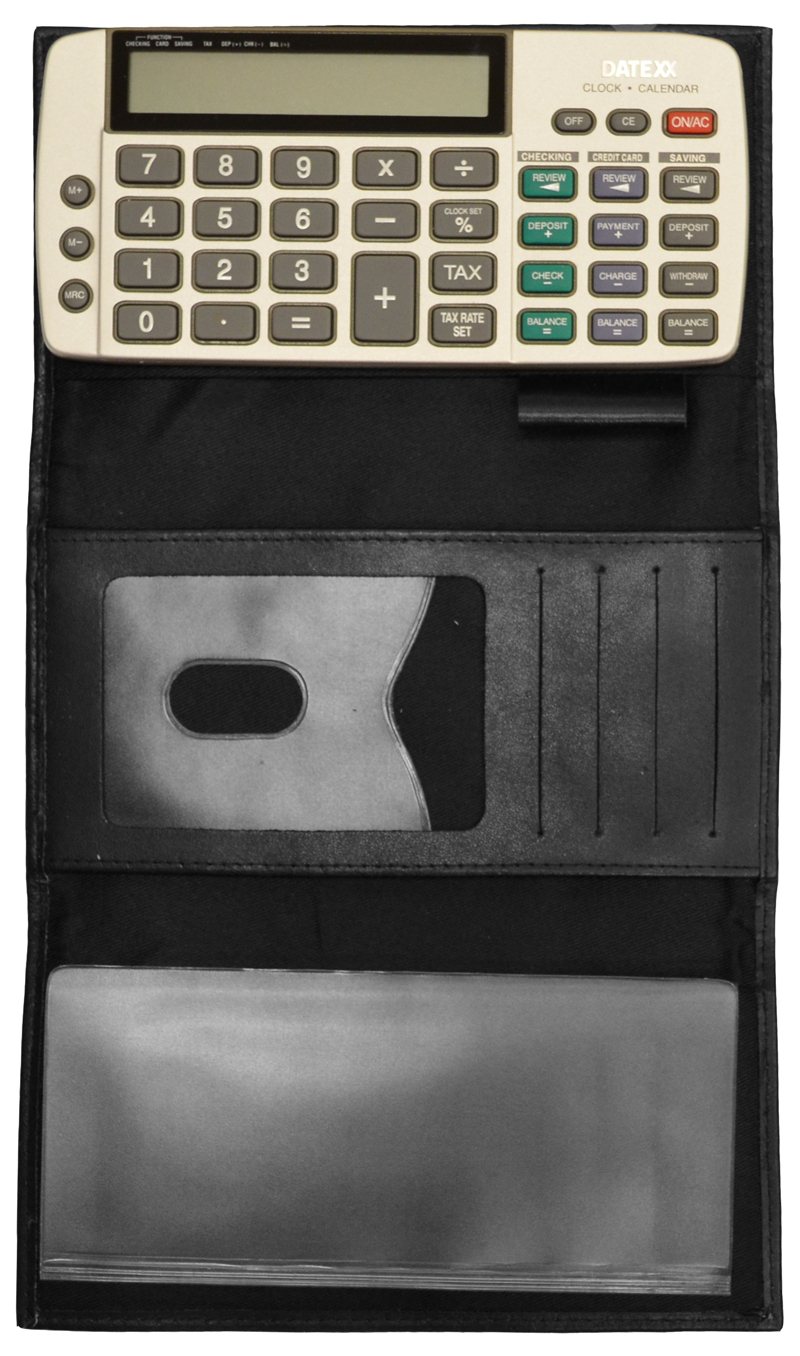 Black Tri-fold Checkbook Calculator Cover