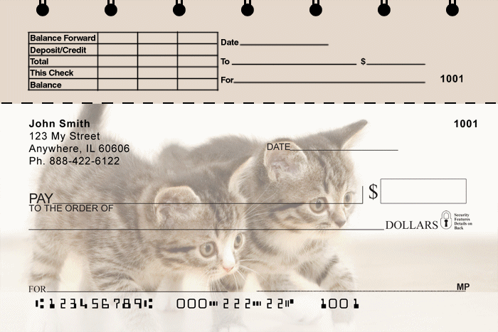 Cute Kittens Top Stub Personal Checks