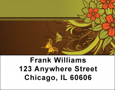 Chocolate Floral Stripes Address Labels | LBZGEP-11