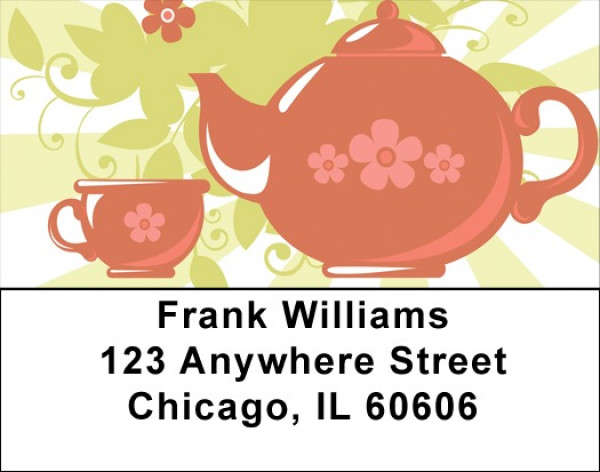 Red Retro Teapot Address Labels | LBQBH-38