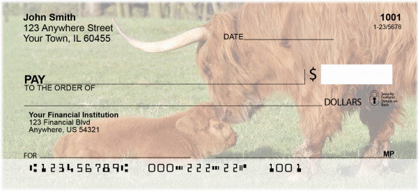 Highland Cow With Newborn Calf Personal Checks | QBB-13