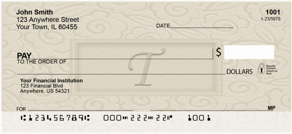 Golden Carved Monogram - T Personal Checks | QBK-31