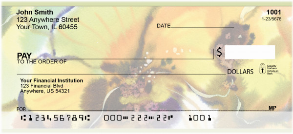 Golden Watercolor Orchids Personal Checks | ZFLO-73