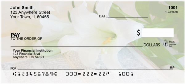 Lily Bouquet On Holy Bible Personal Checks | ZREL-11
